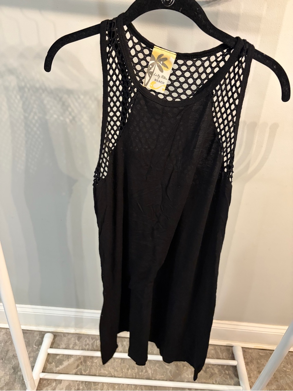 Lily Bleu Black Mesh Racerback Tank swim Coverup size large